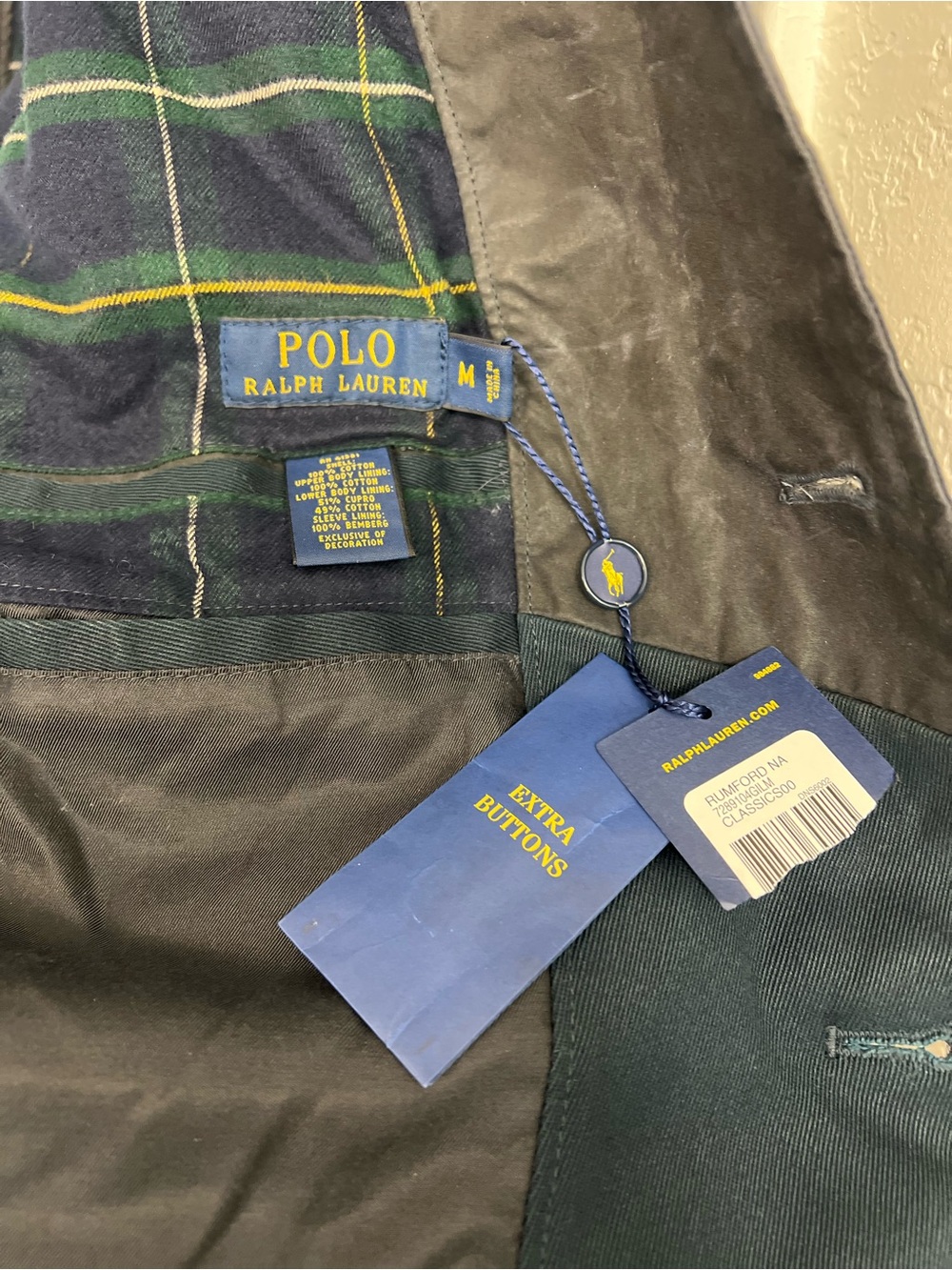 NWT Vtg Polo Ralph Lauren Navy Waxed Cotton Field Coat with Corduroy Collar - Picture 10 of 11